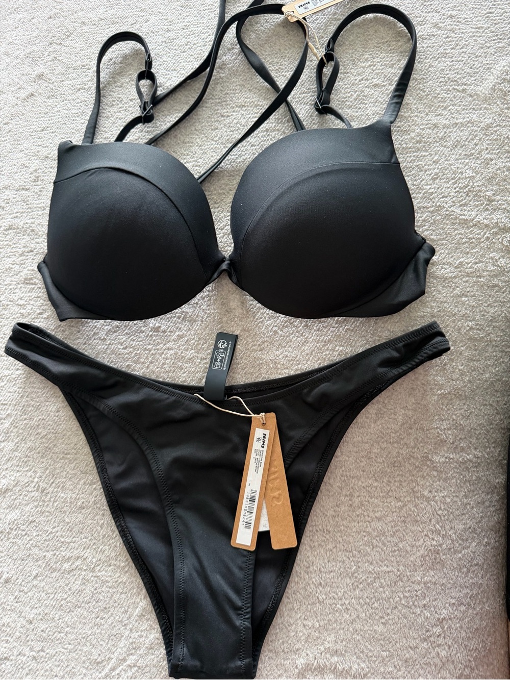 SKIMS Black Padded Bikini Top and Brief Set